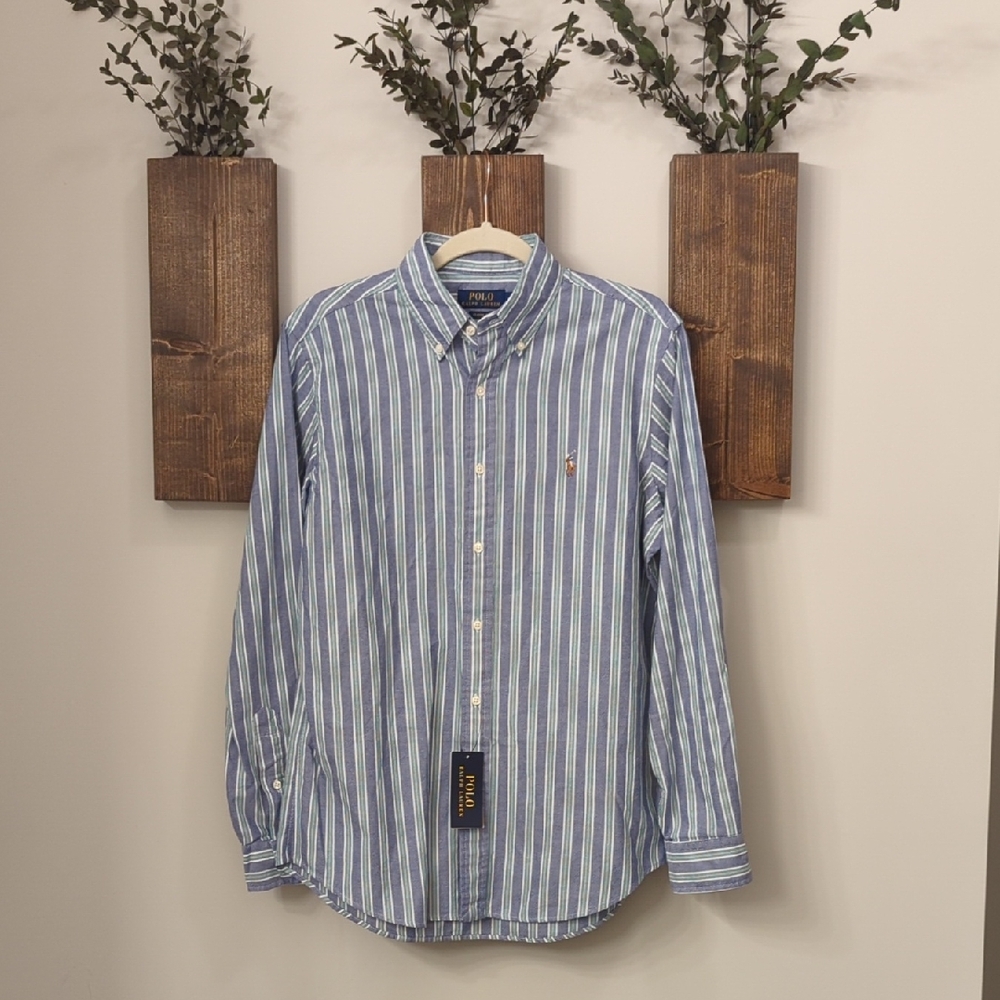 NWT Polo by Ralph Lauren Blue Striped Men's Button Down Shirt